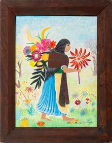 Marcial Camilo Ayala Woman with Flowers Oil, 1981