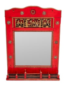 Chinese Red Painted and Giltwood Mirror