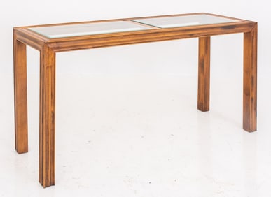 Modern Wood and Glass Top Table, 1980s