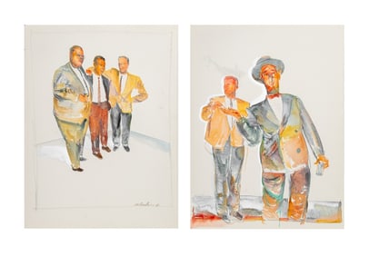 Michael Paraskevas Figural Groups Watercolor, 2