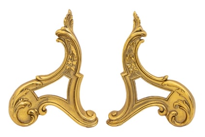French Gilt Bronze Scroll Form Chenets, Pair