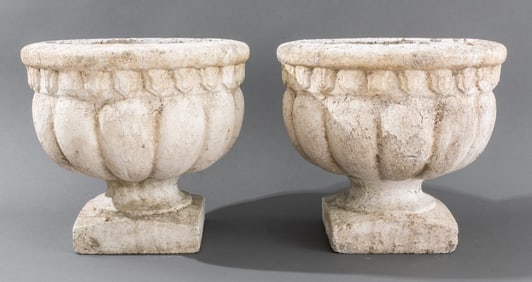 Classical Style Painted Cast Stone Urns, Pair