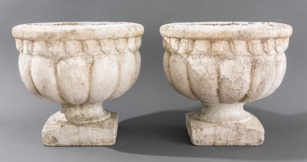 Classical Style Painted Cast Stone Urns, Pair (1 of 8)