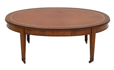 Neoclassical Style Leather Top Mahogany Low Table