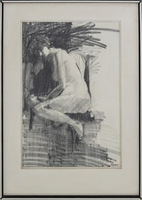 Signed Nude Figure Charcoal on Paper