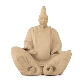 Japanese Style Seated Man Ceramic Sculpture