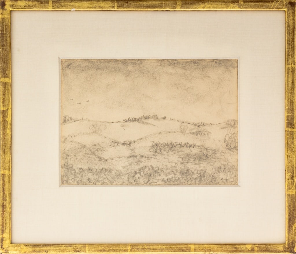 Arnold Friedman Hilly Landscape Graphite: Arnold Aaron Friedman (American, 1874-1946), Hilly Landscape, Graphite on Paper, apparently unsigned, inscribed "Arnold Friedman / Bought from Virginia" and Doyle, New York label to reverse, giltwood