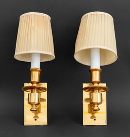 Gilt Brass Candlestick Wall Sconces, Pair