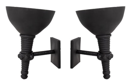 Gothic Style Wrought Iron Wall Sconces, Pair