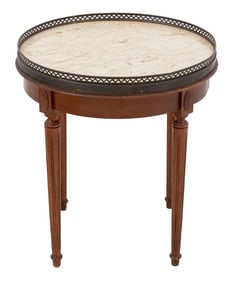 Louis XVI Style Circular Marble Top Walnut Table