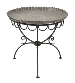 Persian Silvered Metal Tray Top Wrought Iron Table