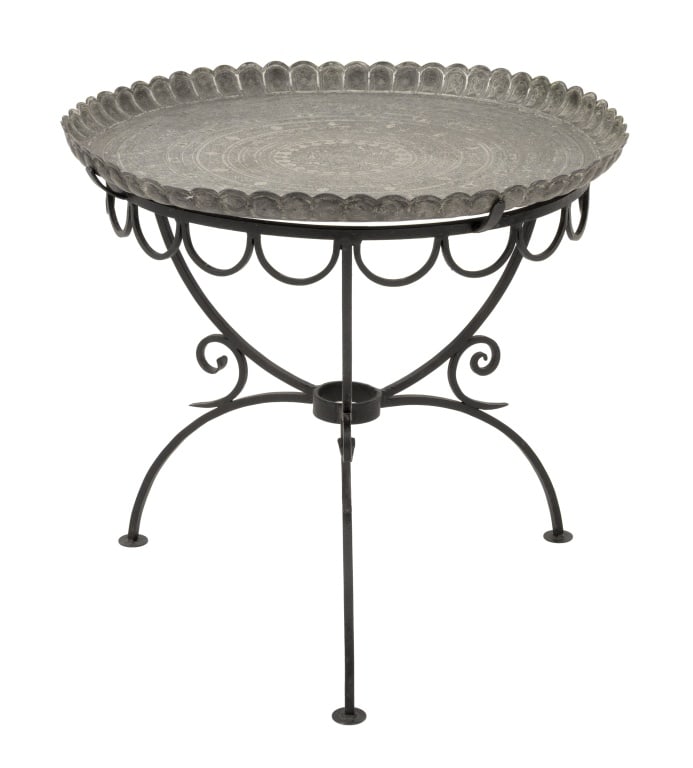 Persian Silvered Metal Tray Top Wrought Iron Table (1 of 8)