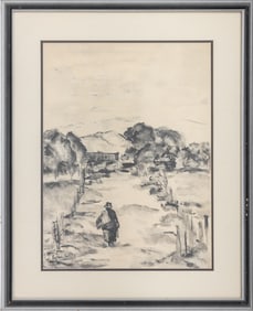 Volk Village Landscape Oil on Unstretched Canvas