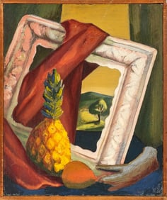 American School Surreal Still Life Oil on Canvas