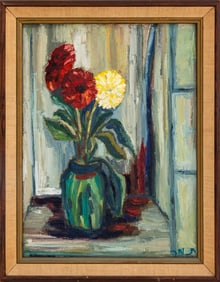 Illegibly Signed Still Life with Chrysanthemum Oil