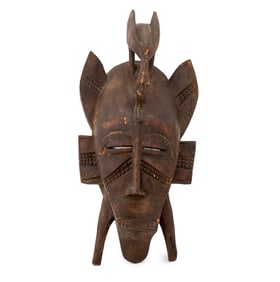 African Senufo Carved Wood Figure & Bird Mask