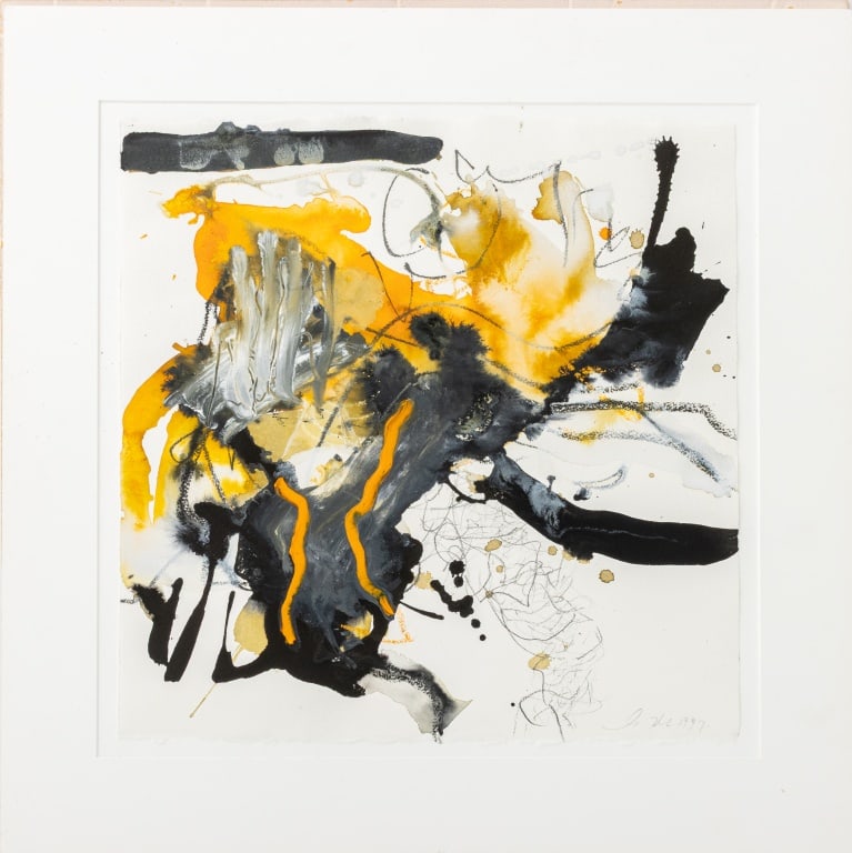 Carol Hunt "The Blazing Certitude 4" Mixed Media: Carol Hunt (American, b. 1942), "The Blazing Certitude 4", Mixed Media on Paper, 1997, part of an August 1998 solo show, signed in pencil and dated lower right, Arlene Bujese Gallery label to verso, i