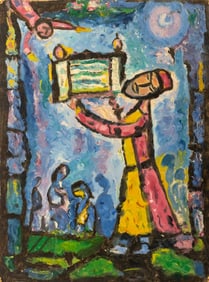 American School Judaica Figural Scene Oil on Panel