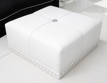 Modern Hollywood Regency Faux Leather Ottoman