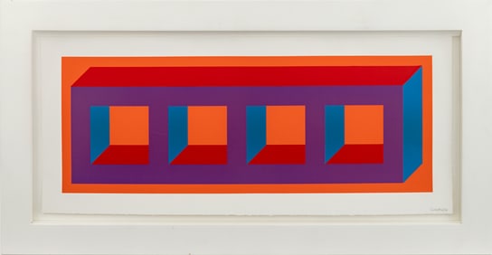 Sol Lewitt "Four Color Isometric Figure.." Linocut
