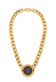18K Yellow Gold Ruby Ancient Coin Necklace