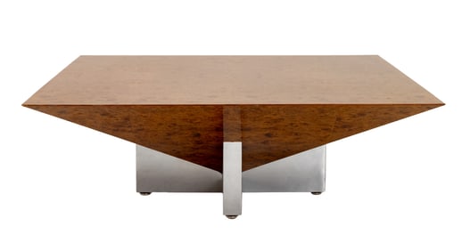 Milo Baughman Attr. Burlwood & Chrome Low Table