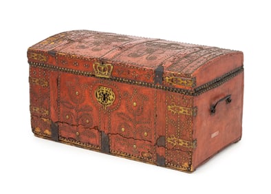 George II Brass Studded Red Painted Leather Chest