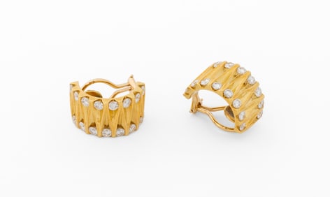 18K Yellow Gold Diamond Huggie Earrings