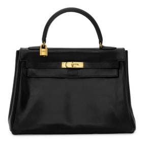 Hermes Kelly 28 Black Calf Leather Handbag