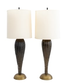 Italian Murano Gold-Flecked Glass Lamps, Pair