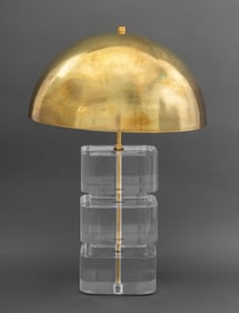 Karl Springer Attr. Lucite & Brass Mushroom Lamp