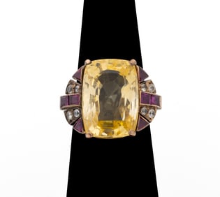10K Yellow Gold Sapphire Ruby Topaz Ring