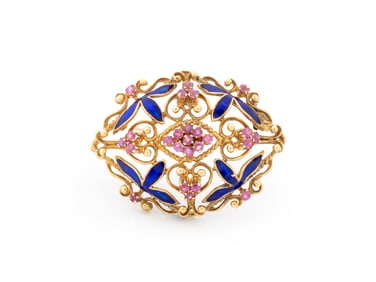 14K Yellow Gold Ruby Enamel Brooch