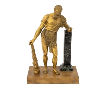 French Empire Hercules Bronze and Marble Sculpture