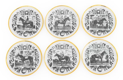 Fornasetti Porcelain "Grandi Campioni" Plates, 6