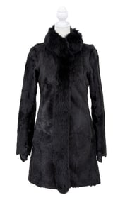 Prada Fox Fur Trim Dyed Black Goat Fur Coat