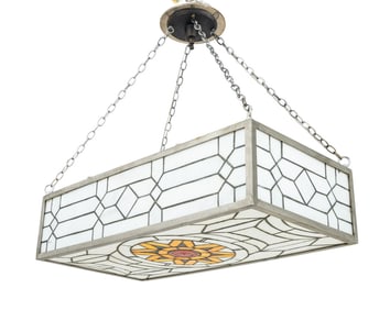 Sunburst Motif Slag Glass Hanging Ceiling Light