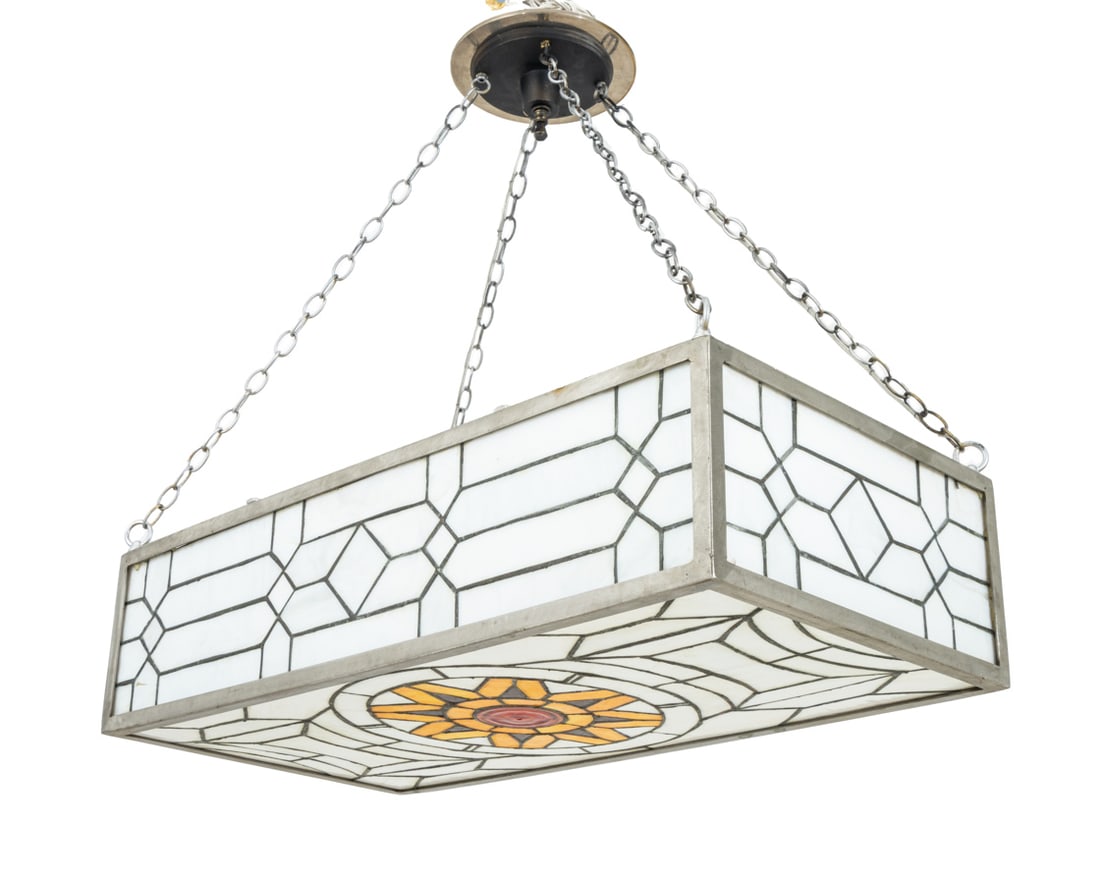 Sunburst Motif Slag Glass Hanging Ceiling Light (1 of 6)