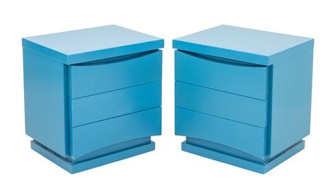 Mid-Century Modern Blue Bedside Tables, Pair