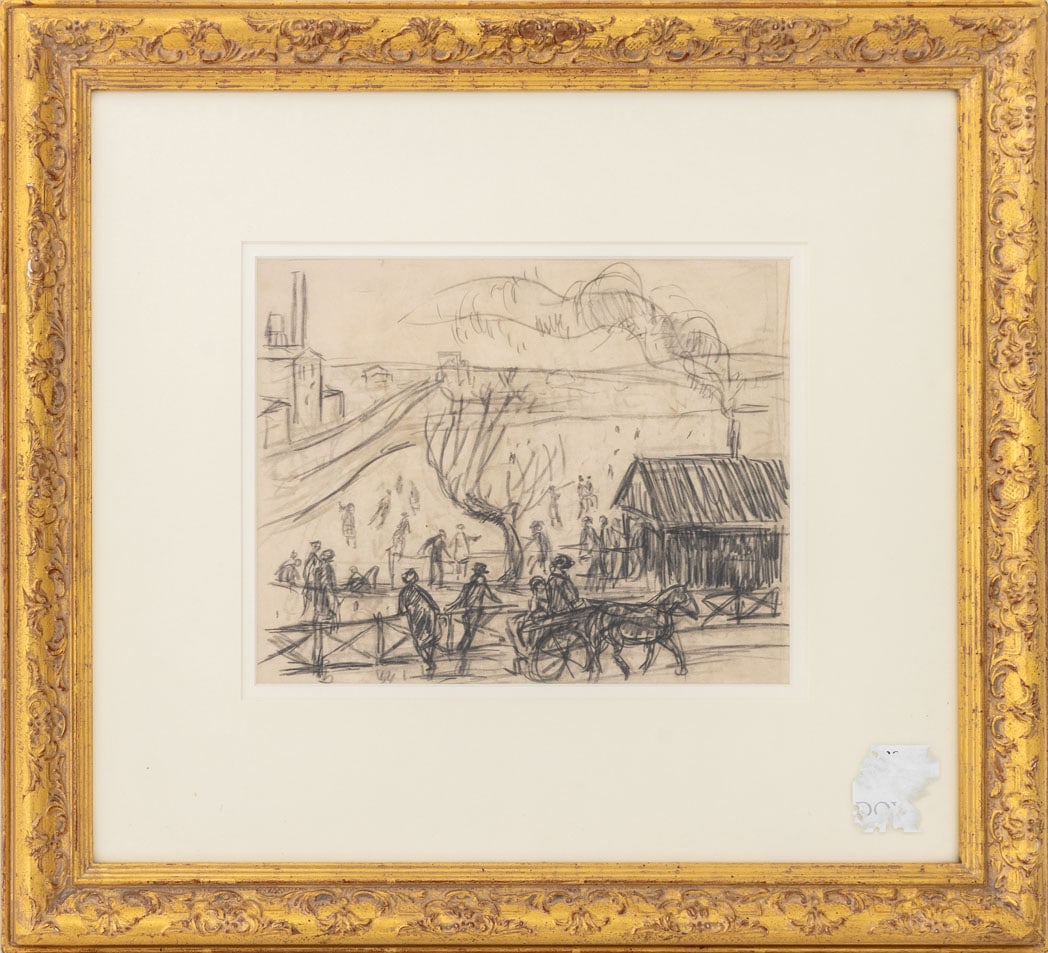 William Glackens "Study for Skaters" Crayon, 1910: William Glackens (American, 1870-1938), "Study for Skaters, Lakewood, New Jersey", Crayon on Paper, circa 1910, unsigned, with Kraushaar Galleries label to the verso, partial Doyle Auction House label