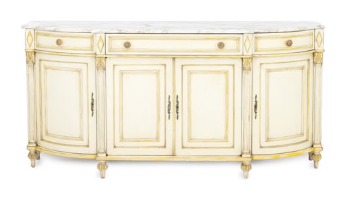 Louis XVI Style Marble & Yellow Painted Sideboard