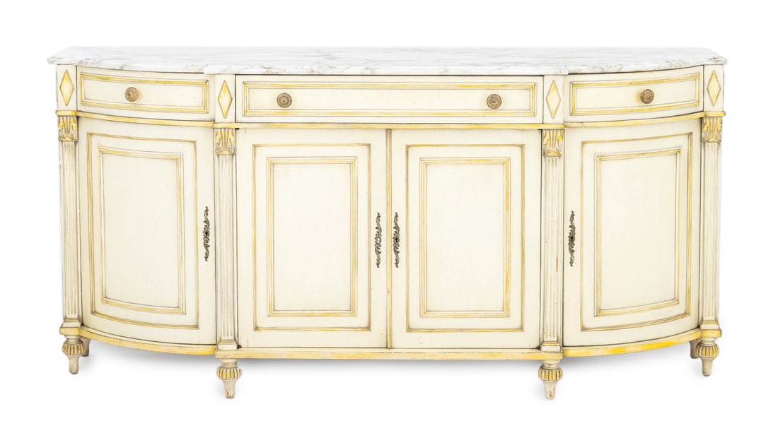 Louis XVI Style Marble & Yellow Painted Sideboard (1 of 7)