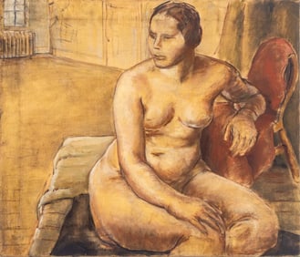 T. Goddard Seated Female Nude Oil on Canvas