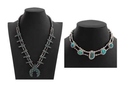 Navajo Dine Silver and Turquoise Necklaces, 2