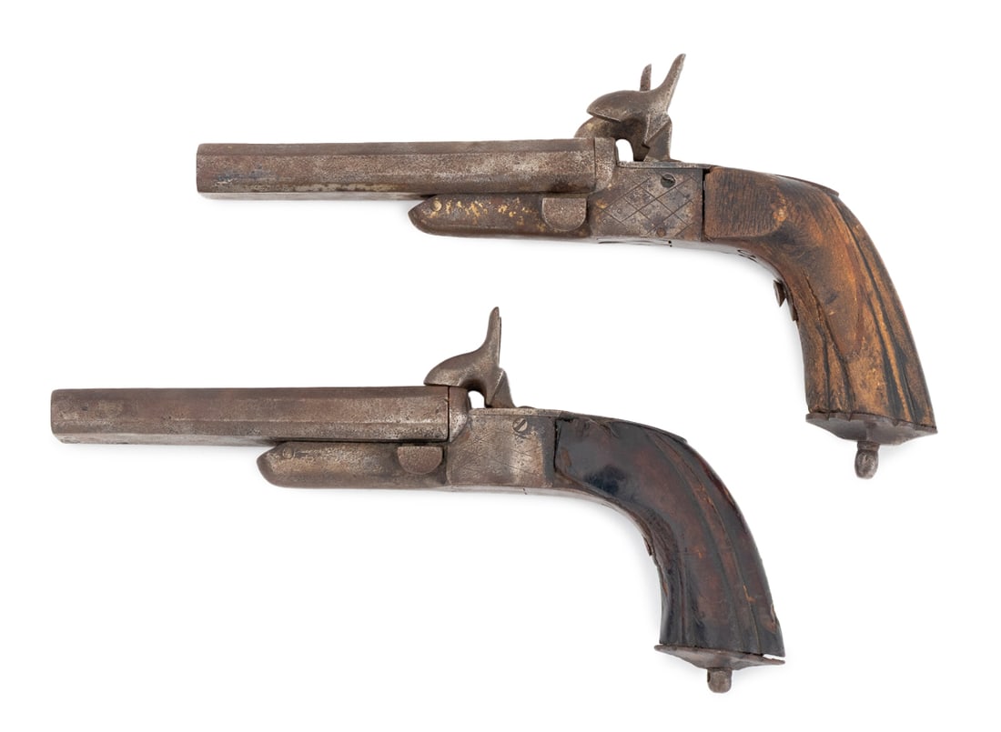 European Double Barrel Pin-Fire Pistols, Pair (1 of 13)