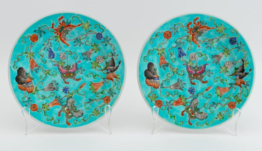 Chinese Export Butterfly Motif Turquoise Plates, 2 (1 of 7)