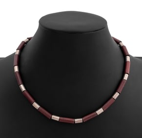 William Spratling Taxco Silver Teak Wood Necklace