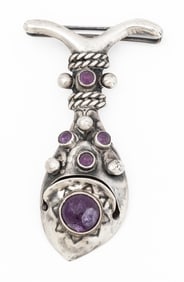 Mexican Sterling Silver Amethyst Fish Form Pendant
