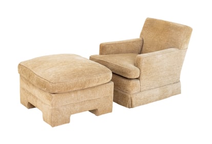 Avery Boardman Beige Chenille Easy Chair & Ottoman