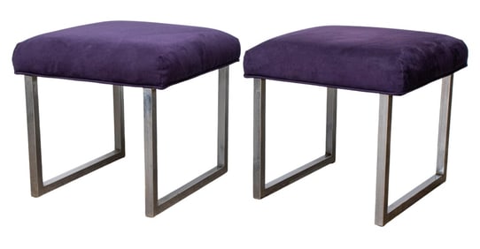 Mid-Century Modern Purple & Chrome Stools, Pair